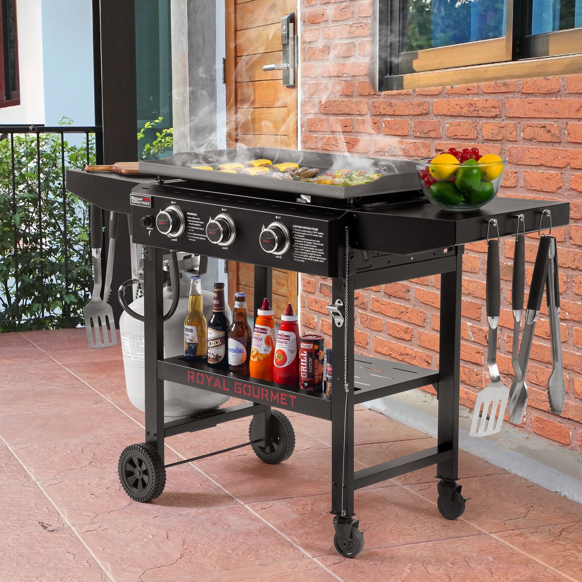 Royal Gourmet GB3000H 28-Inch 3-Burner Gas Griddle in Black, Griddle with Collapsible Side Shelves, 39,000 BTU Royal Gourmet
