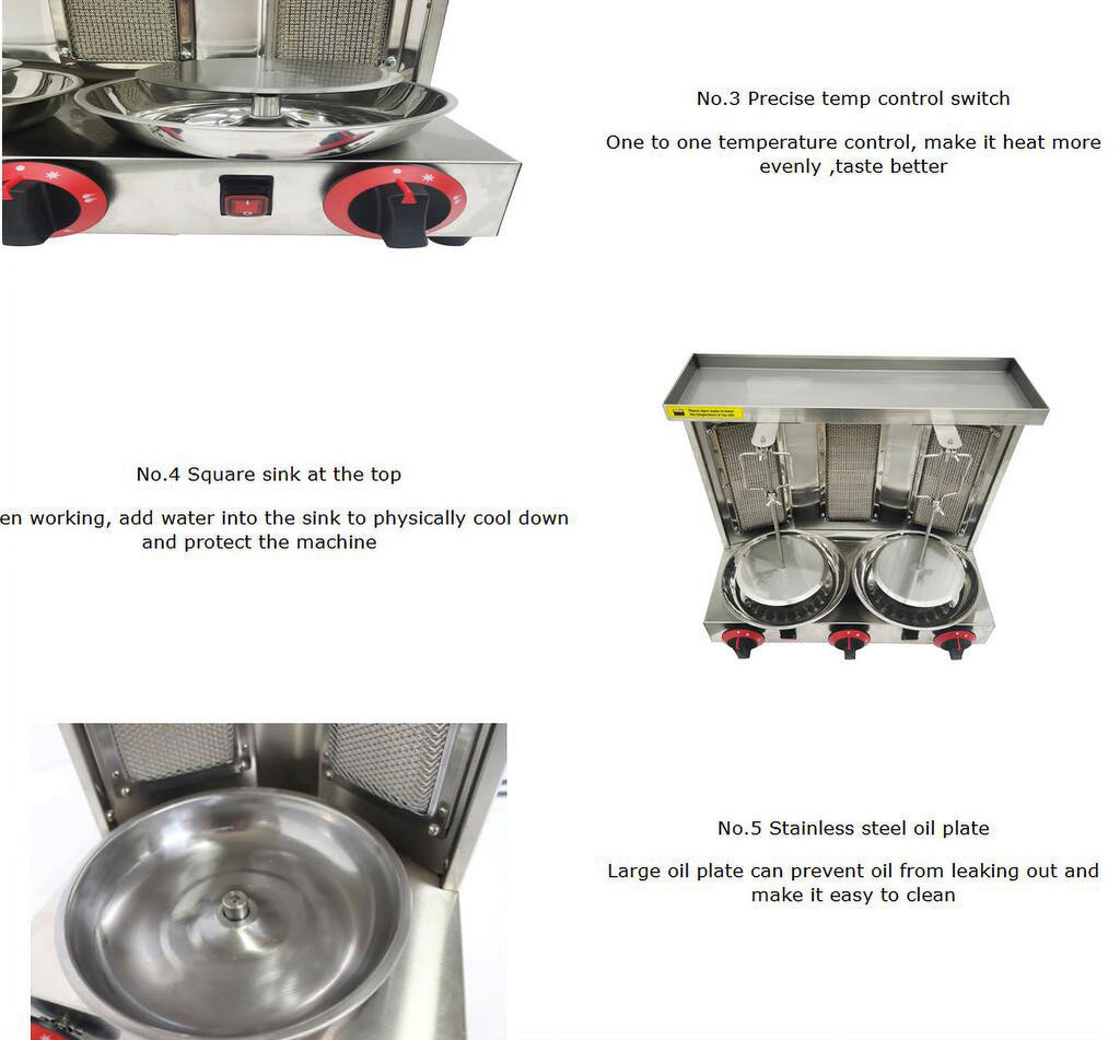 Techtongda Shawarma Machine Gas Kebab Gyro Grill Machine Propane Doner Kebab Machine with 3 Burners Techtongda