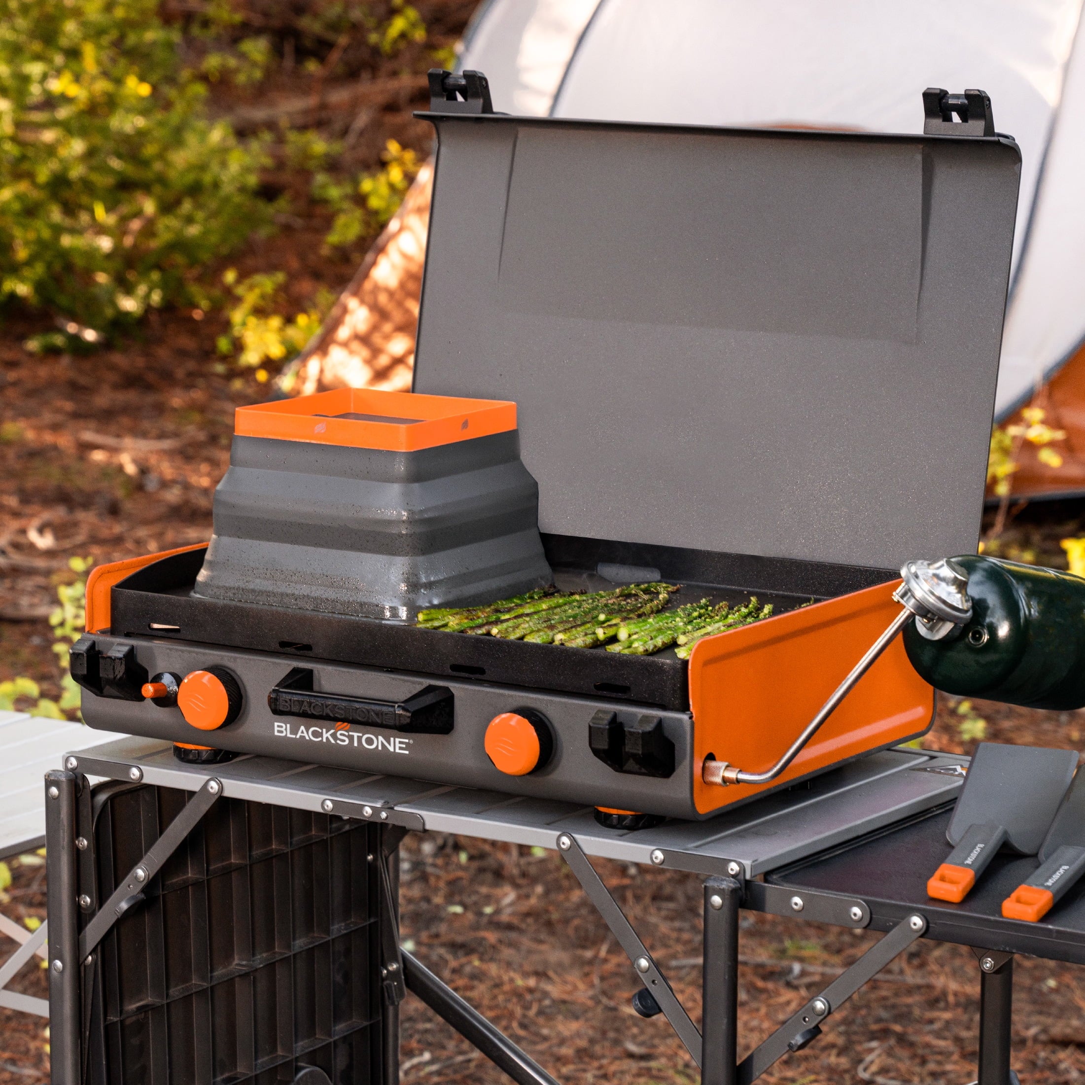 Blackstone Adventure Ready 20x14 2-Burner Propane Camping Griddle with Latching Hood and Handle Gas Grills