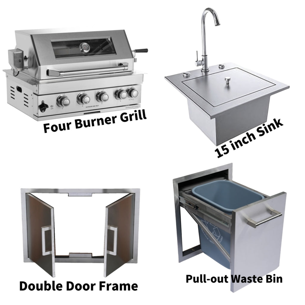 Navratil 4-Burner Silver Propane Built-in Outdoor Gas Grill with Rust Resistant Navratil