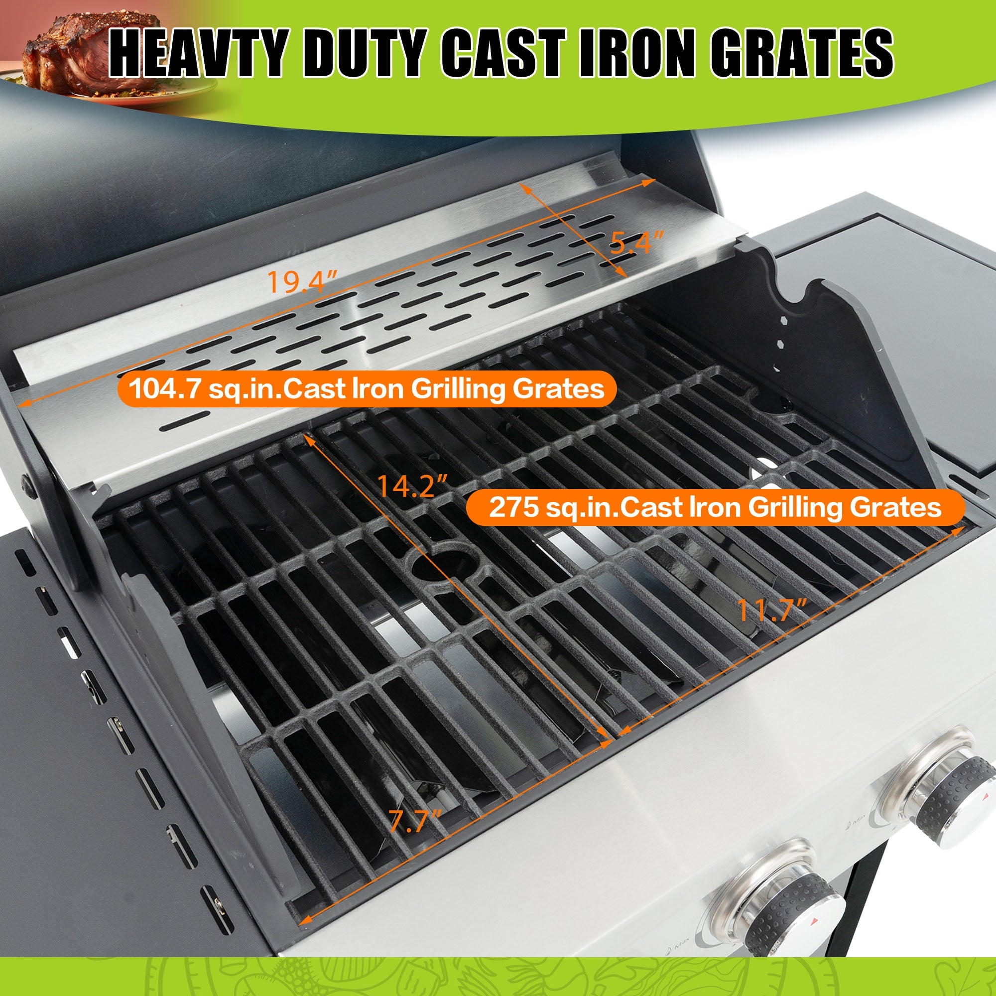 Holaki 3-Burner Propane Gas Grill with Side Burner, Stainless Steel, 37,000 BTU, Thermometer, Outdoor Bbq Grill Gas Grills