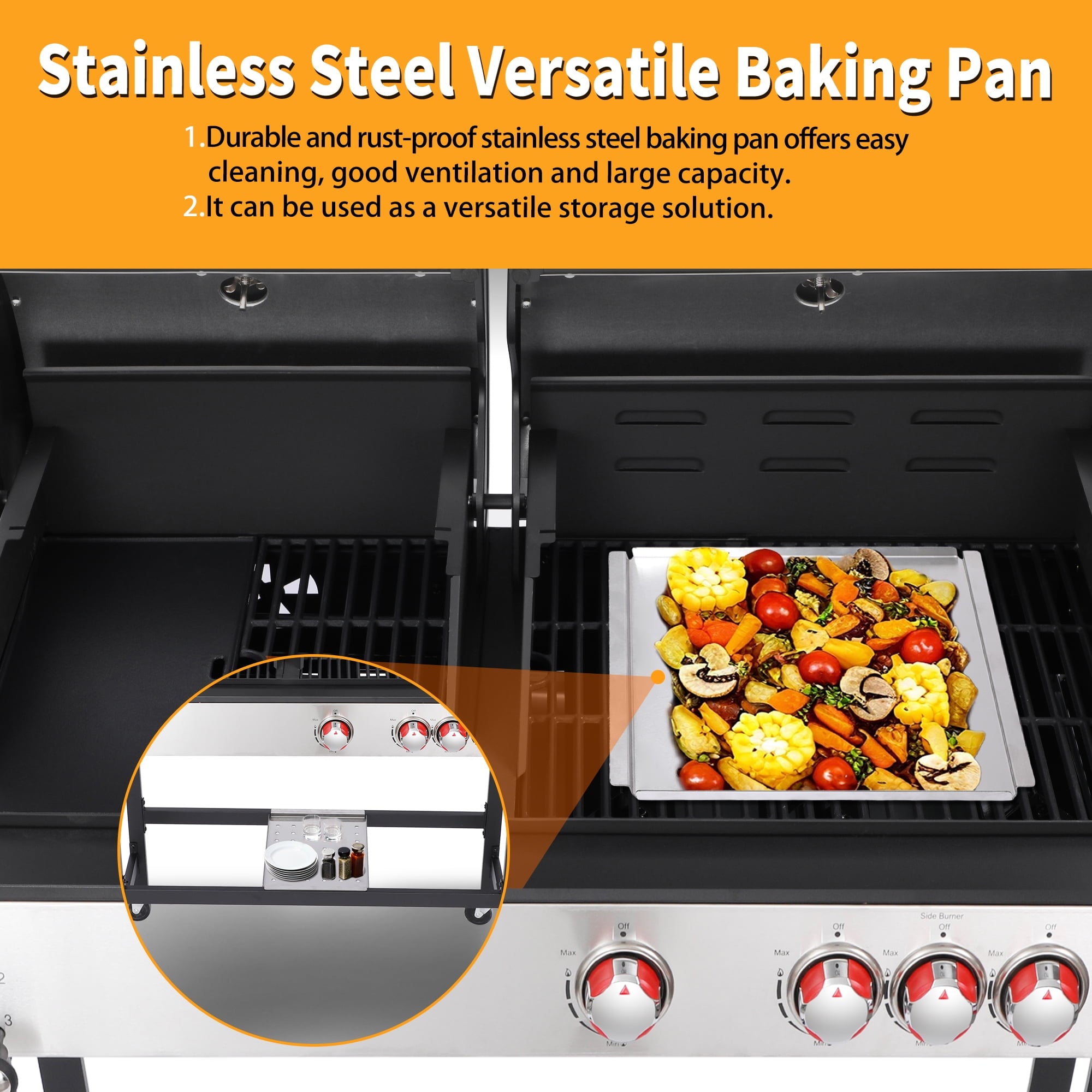 3 Burner Gas & Charcoal Combo Grill with Side Burner, Outdoor BBQ Propane Grill, 673 Sq. In. Cast Iron Grates & Reversible Griddle, 37200 BTU Stainless Steel Lid for Backyard Cooking Nice Cooker