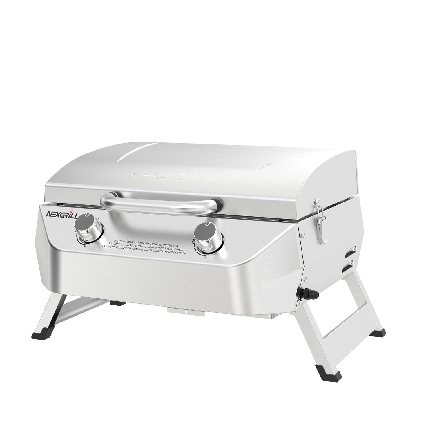 Nexgrill Stainless Steel 2-Burner Portable Gas Grill with Locking Lid, Folding Legs, 20,000 BTUs, 251 SQ In Cooking Space, Tabletop Grill for Camping, Outdoor Cooking, Patios, and More - 820-0007GE Nexgrill