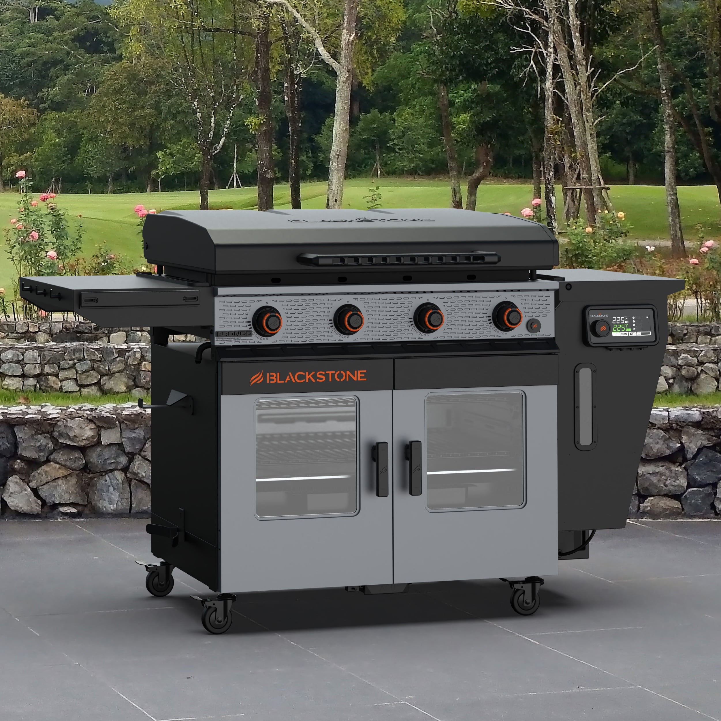 Blackstone Bronco Outdoor Combo Griddle, 36 Inch 4-Burner Flat Top Grill with Vertical Pellet Smoker Blackstone