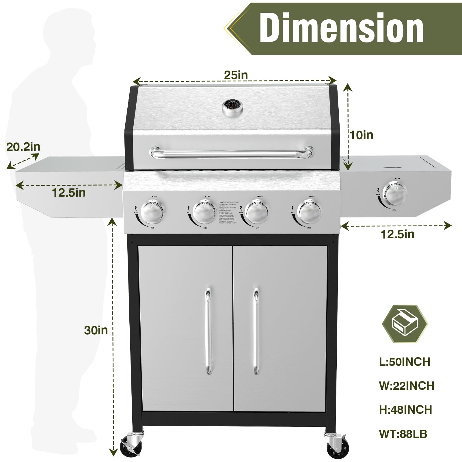 BESTFIRE 60,000 BTU 4+1 Burner Propane Gas Grill - 647 sq. inches Stainless Steel Outdoor BBQ with Porcelain-Enameled Cast Iron Grates, Side Burner & Storage Cabinet for Patio and Backyard Cooking Gas Grills