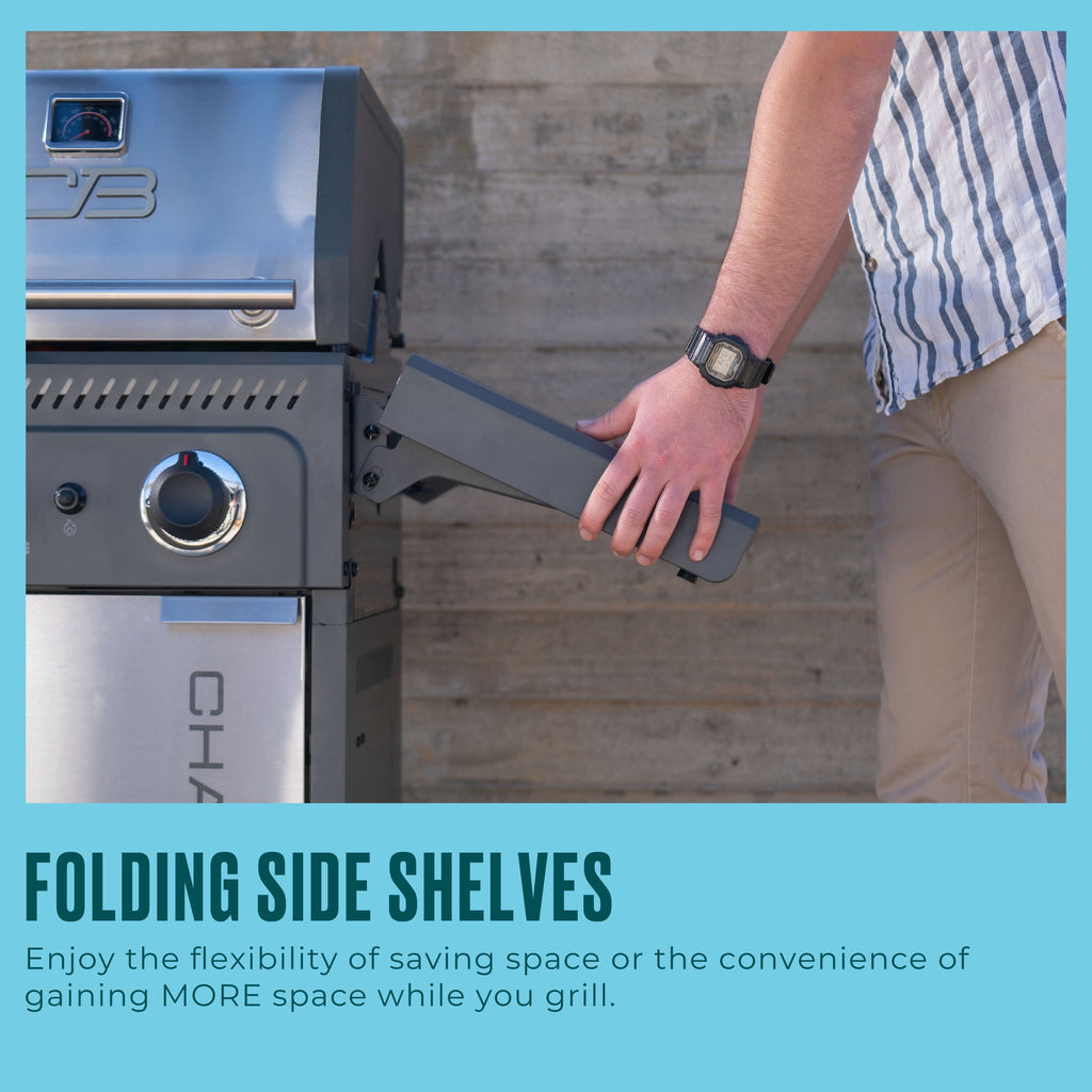 Charbroil Performance Series? FlavorMax? 2 Burner Gas Grill Cabinet with Foldable Side Shelves, Stainless Steel Charbroil