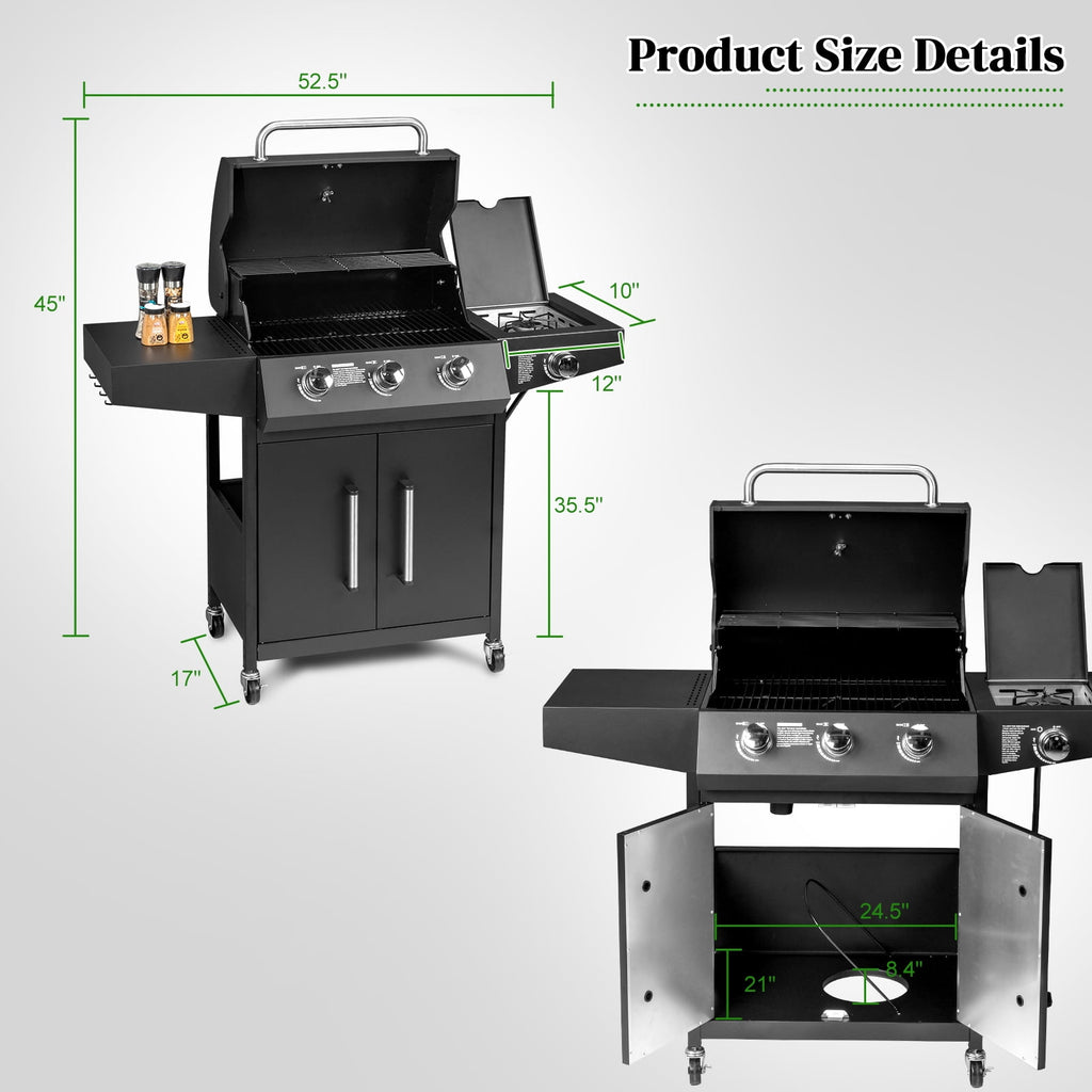 GoDecor Outdoor BBQ Propane Gas Grill for Barbecue Cooking 3 Burners with Side Burner,Patio Picnic Backyard, Outdoor Party,46000BTU GoDecor