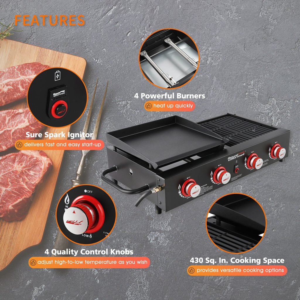 Royal Gourmet 4-Burner GD4002T Portable Gas Grill and Griddle Combo, 40000 BTU Royal Gourmet