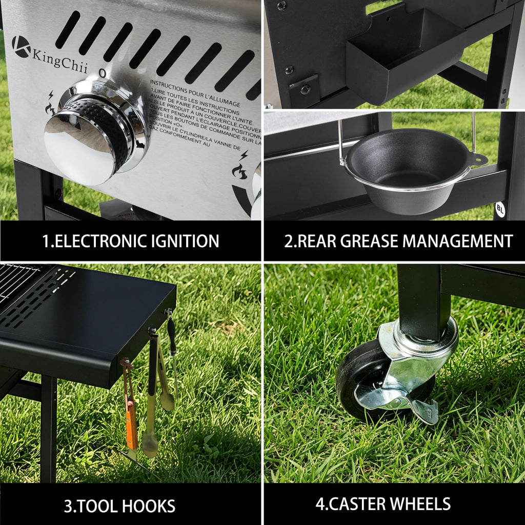 KingChii Propane Gas Grill and Griddle Combo, 2 in 1 Dual Outdoor BBQ with 45,000 BTU for Outdoor Patio Cooking Barbecue Gas Grills