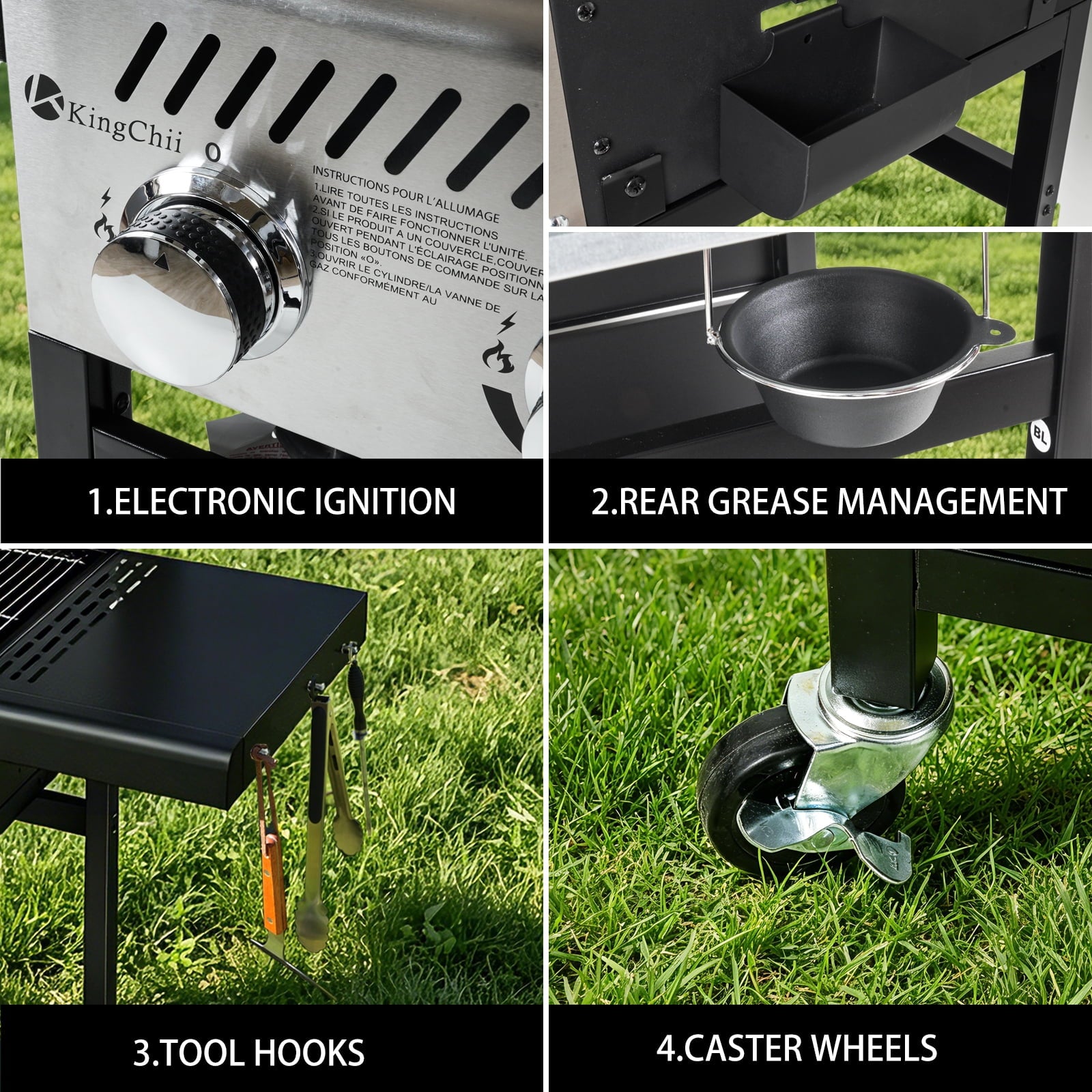 KingChii Propane Gas Grill and Griddle Combo, 2 in 1 Dual Outdoor BBQ with 45,000 BTU for Outdoor Patio Cooking Barbecue Gas Grills