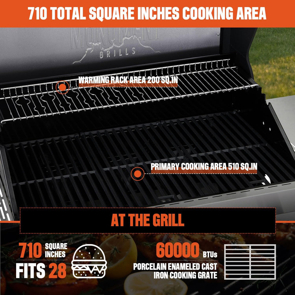 Denali 4-Burner Propane Gas Grill in Stainless with Clearview Lid, 3-Phase LED Controls, Grill Cover, and Side Burner Monument Grills