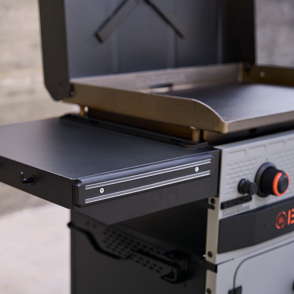Blackstone Bronco Outdoor Griddle, 3-Burner 28 XL Propane Flat Top Grill with Side Shelves and Cabinet, Gray Blackstone