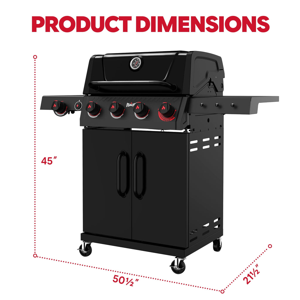 Feasto 4-Burner Propane Gas Grill with Side Sear Burner, 49500 BTU, 563 Sq.In., Cabinet Storage Gas Grills