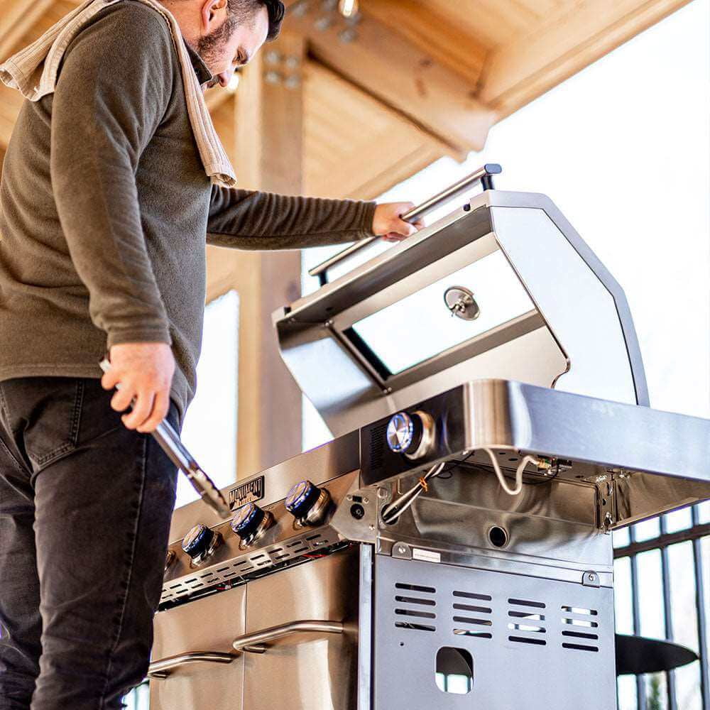 Monument Grills 4-Burner Natural Gas Grill in Stainless with Clear View Lid, LED Controls, Grill Cover, and Side Burner Monument Grills