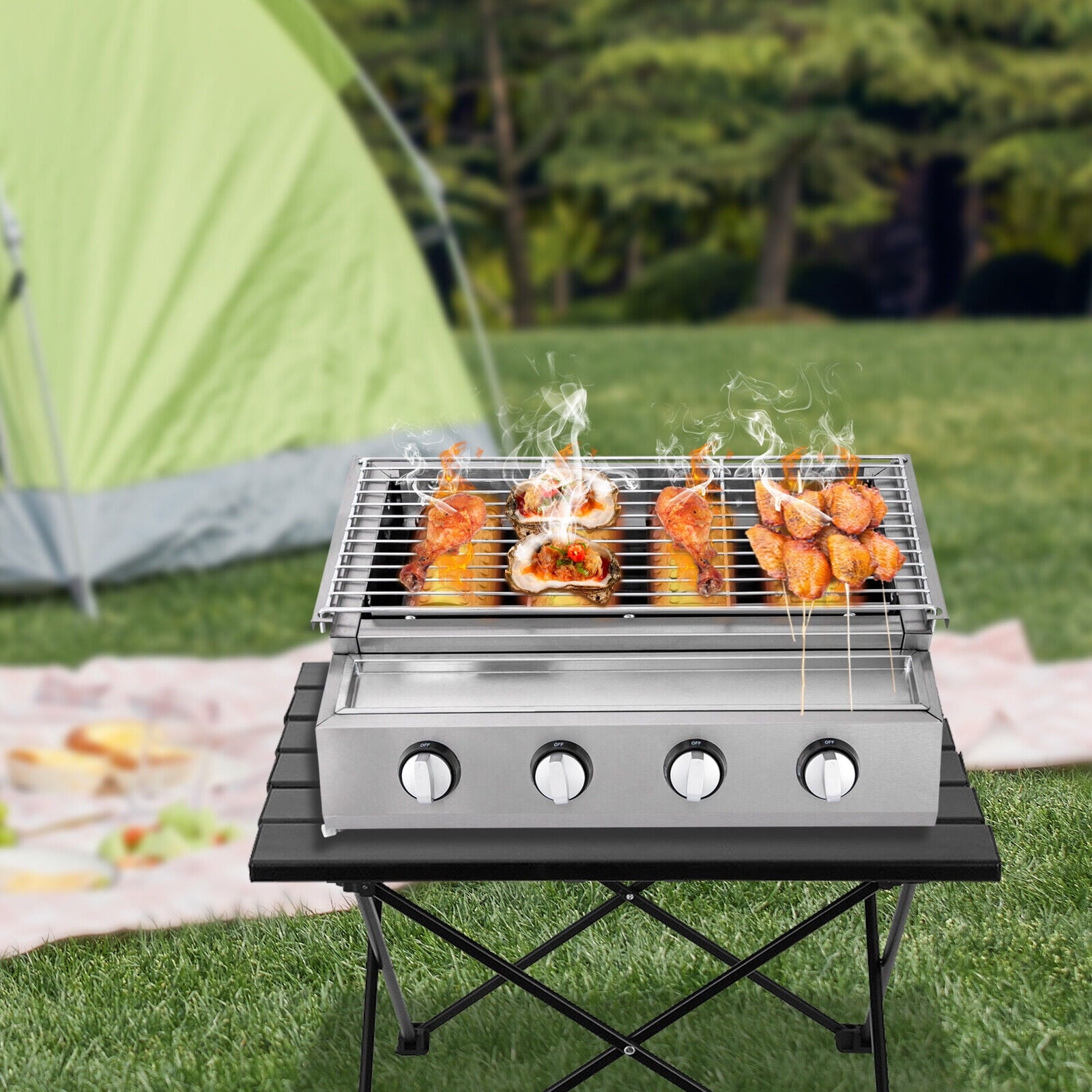4 Burner Gas BBQ Grill Stainless Steel – LPG Only, 2800Pa Low Pressure, Portable TOOL1SHOoo