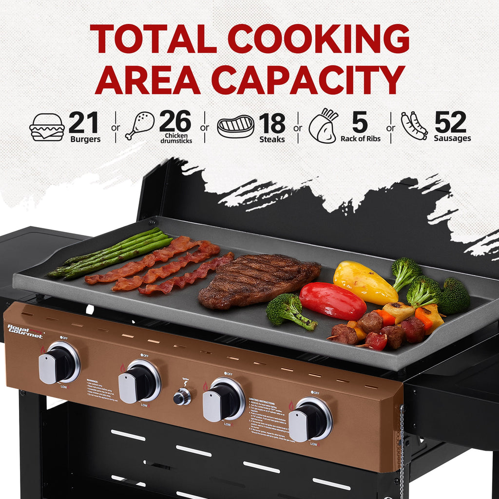 Royal Gourmet GB4000PY 4-Burner Gas Griddle with Hood, Griddle with Collapsible Side Shelves,Perfect for Outdoor Cooking Royal Gourmet
