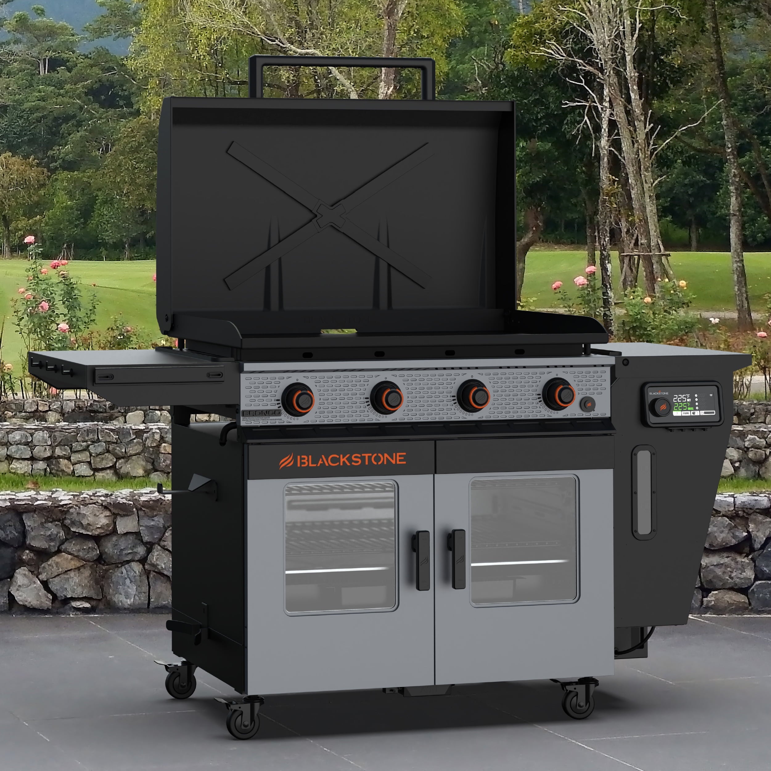 Blackstone Bronco Outdoor Combo Griddle, 36 Inch 4-Burner Flat Top Grill with Vertical Pellet Smoker Blackstone
