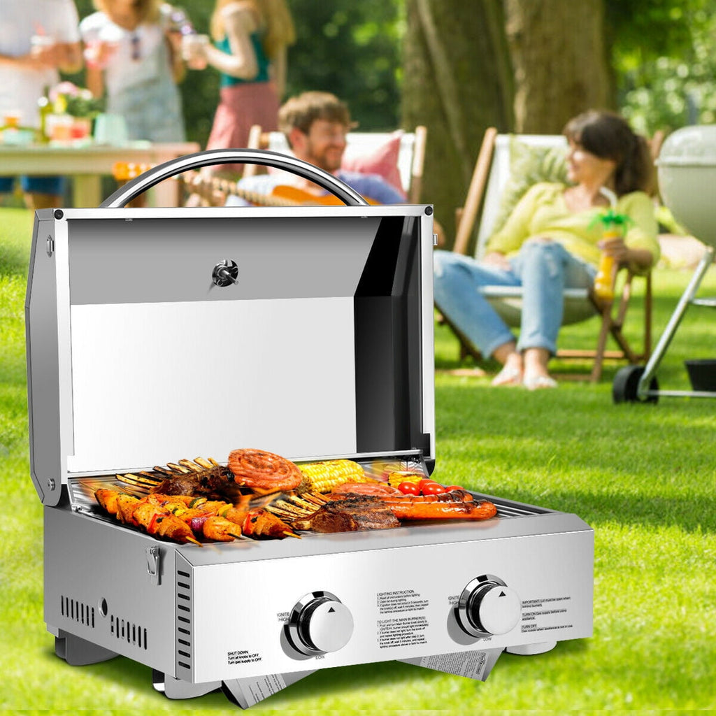 Gymax 2 Burner Portable BBQ Table Top Propane Gas Grill Stainless Steel Gymax