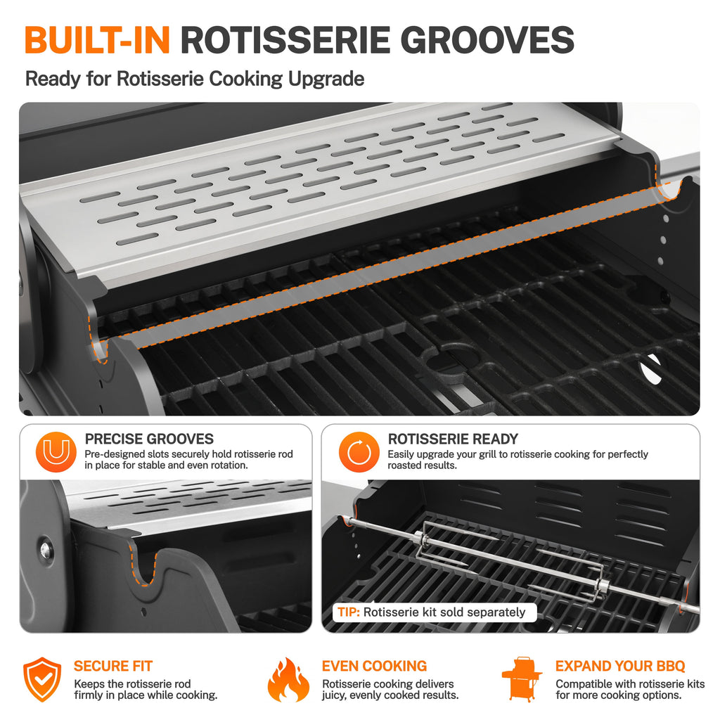 SEGMART 4 Burner Propane Gas Grill with Side Burner, 46,500 BTU Outdoor Cooking BBQ Grill with Porcelain-Enameled Cast Iron Grates, Equipped with Temperature, Tool Hooks, and Bottle Opener Gas Grills