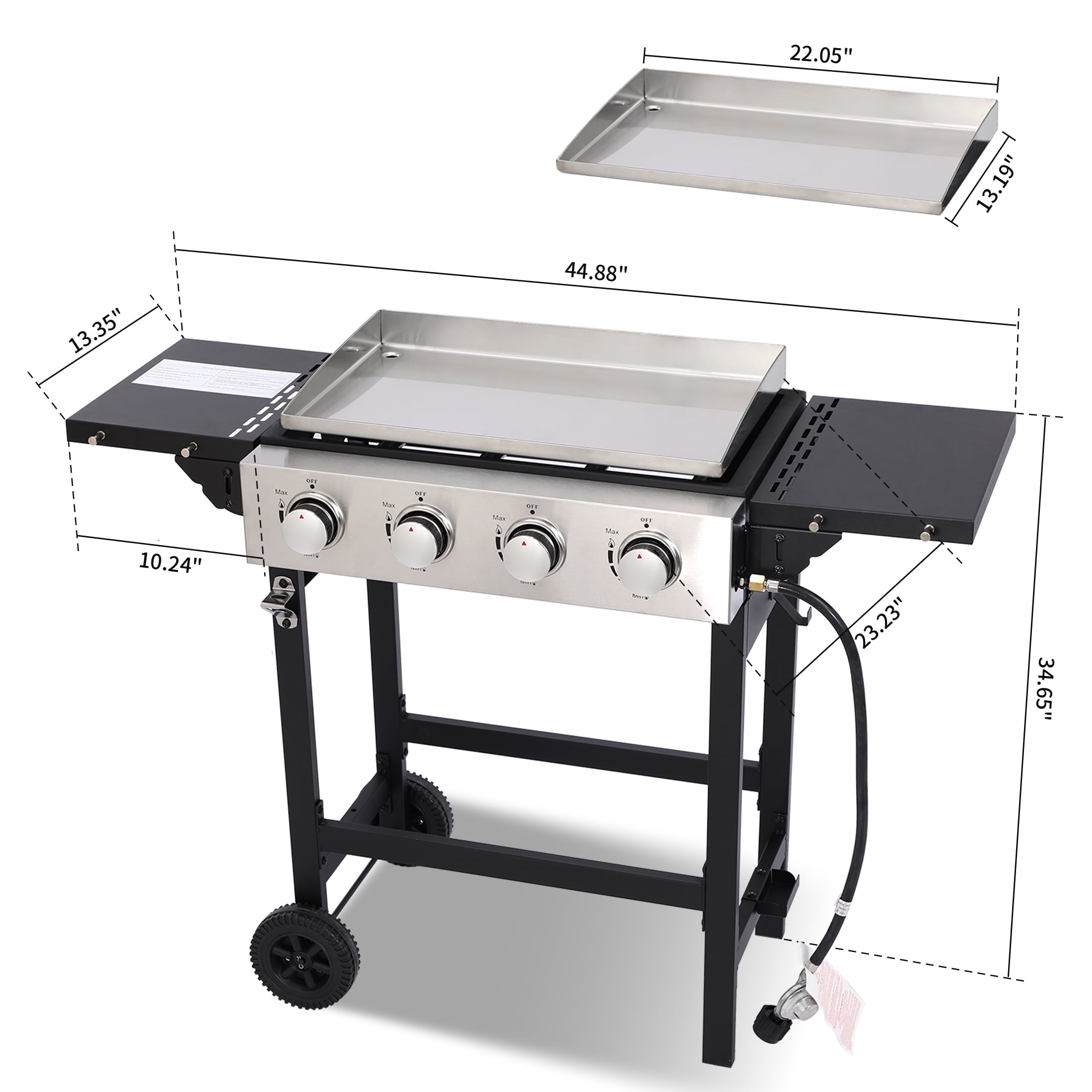 Flat Top Gas Grill 40000 BTU, 4 Burner Propane Griddle with Stainless Steel Pan, Side Shelves, and Wheels, Easy Clean Garden It