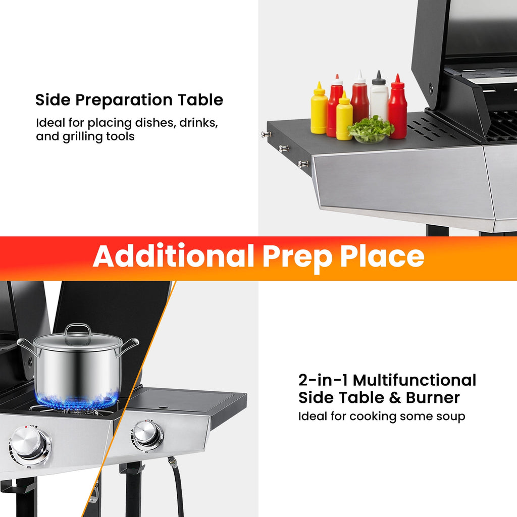 Segmart 4 Burner BBQ Propane Gas Grill with Side Burner, Stainless Steel 50,000 BTU Patio Barbecue Grill with Shelf, Gas Tank Hook, Towel Rack & Bottle Opener, Fits for Camping, Outdoor Cooking Gas Grills