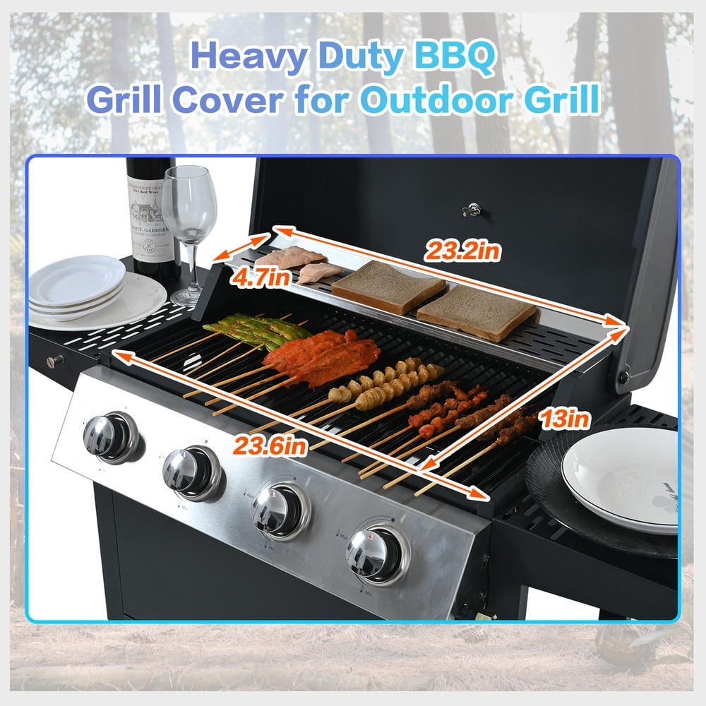 Kadyn Garden Grill with Two Shelves, Lid, Wheels and Bottle Opener, Patio Backyard Barbecue Grill with 4 Burner and Stainless Steel 34,000 BTU, Black Kadyne