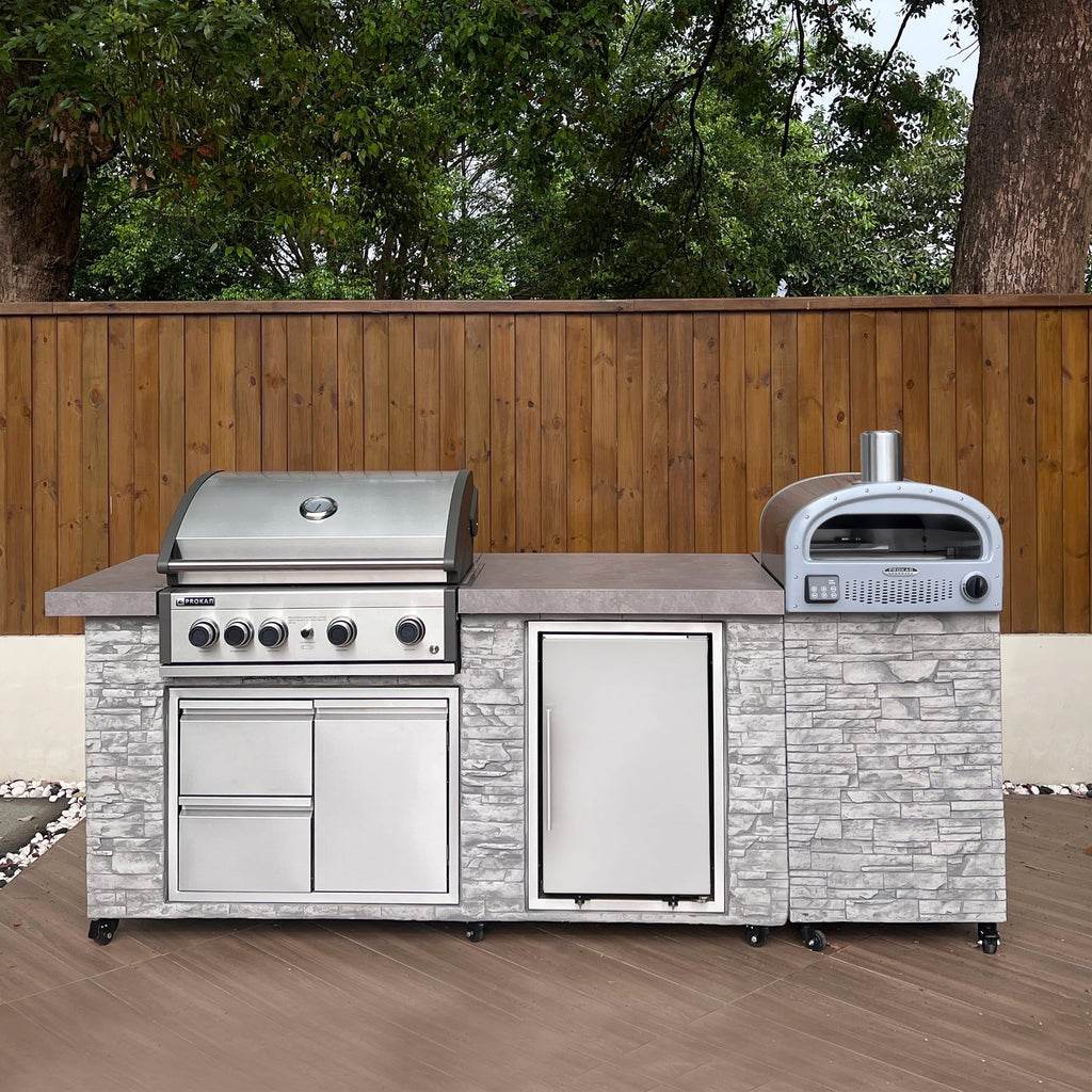 96 Inch European Ledge 5b Island Grill With Fridge And Outdoor Oven Prokan