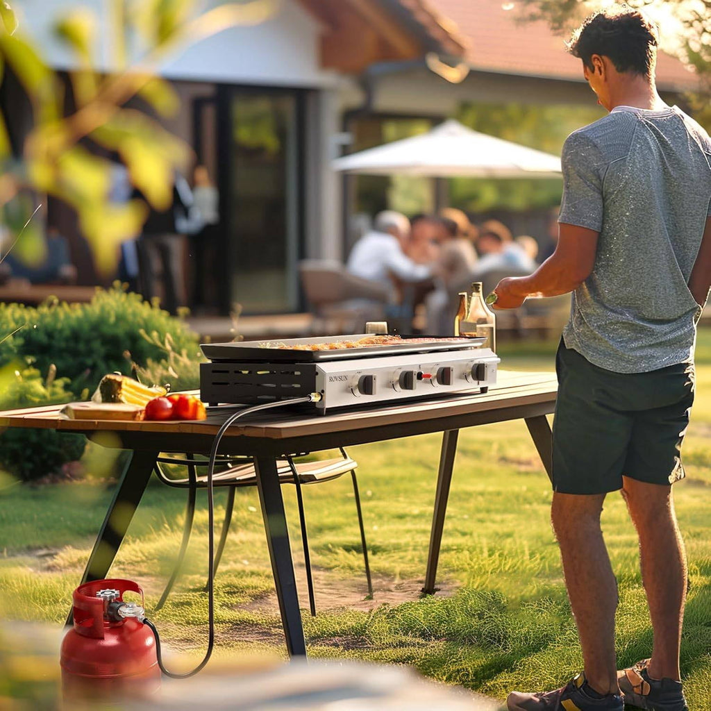 4-Burner Portable Propane Griddle with Nonstick Enameled Cooking Surface, 40,000 BTU Tabletop Flat Gas Grill for Outdoor Cooking, Camping, Tailgating Unbranded