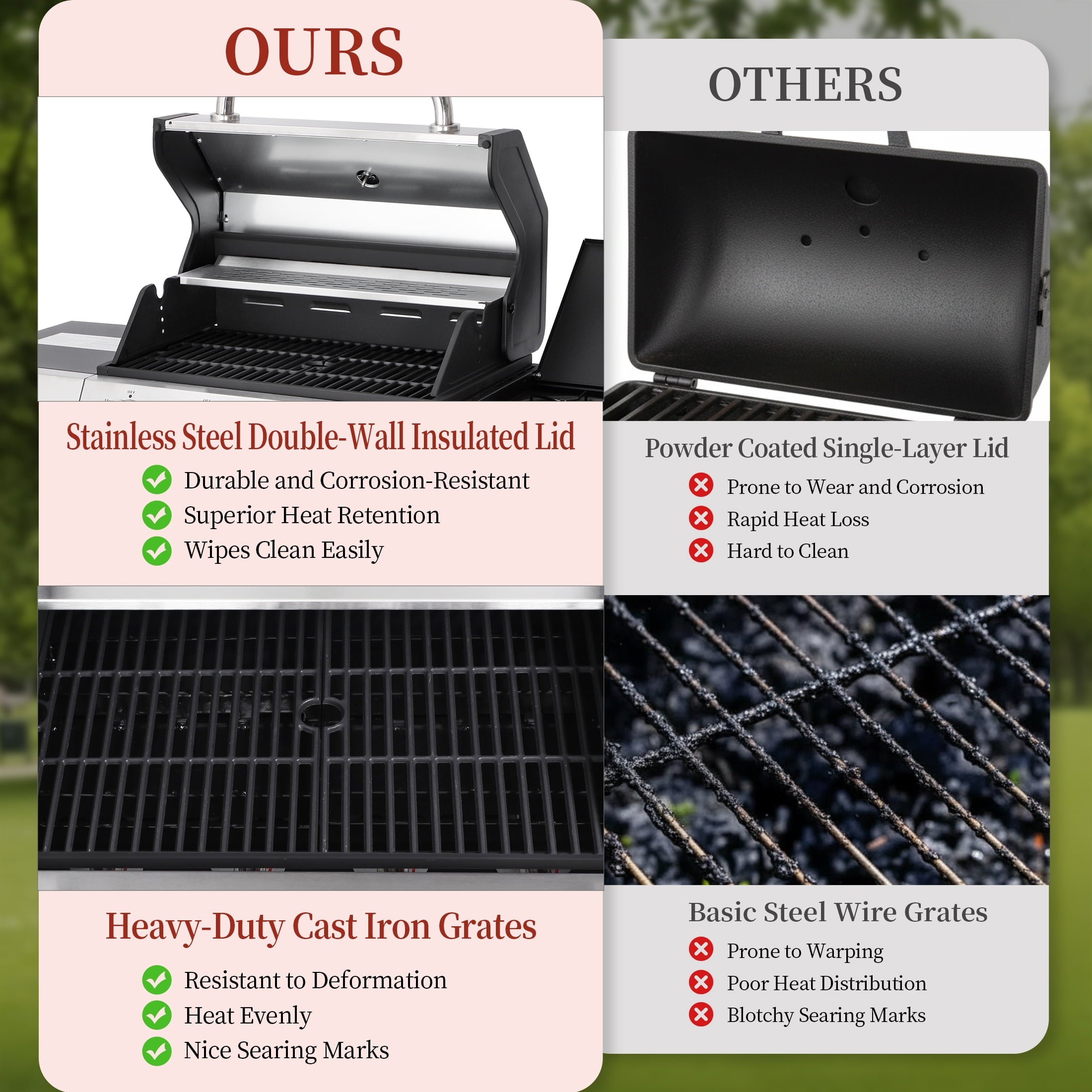 CIG GARDEN 4 Burner Gas Grill Combo with Side Burner, 3 in 1 Gas BBQ Grill with Charcoal Grill and Griddle, 52,000 Outdoor Barbecue Grill CIG GARDEN
