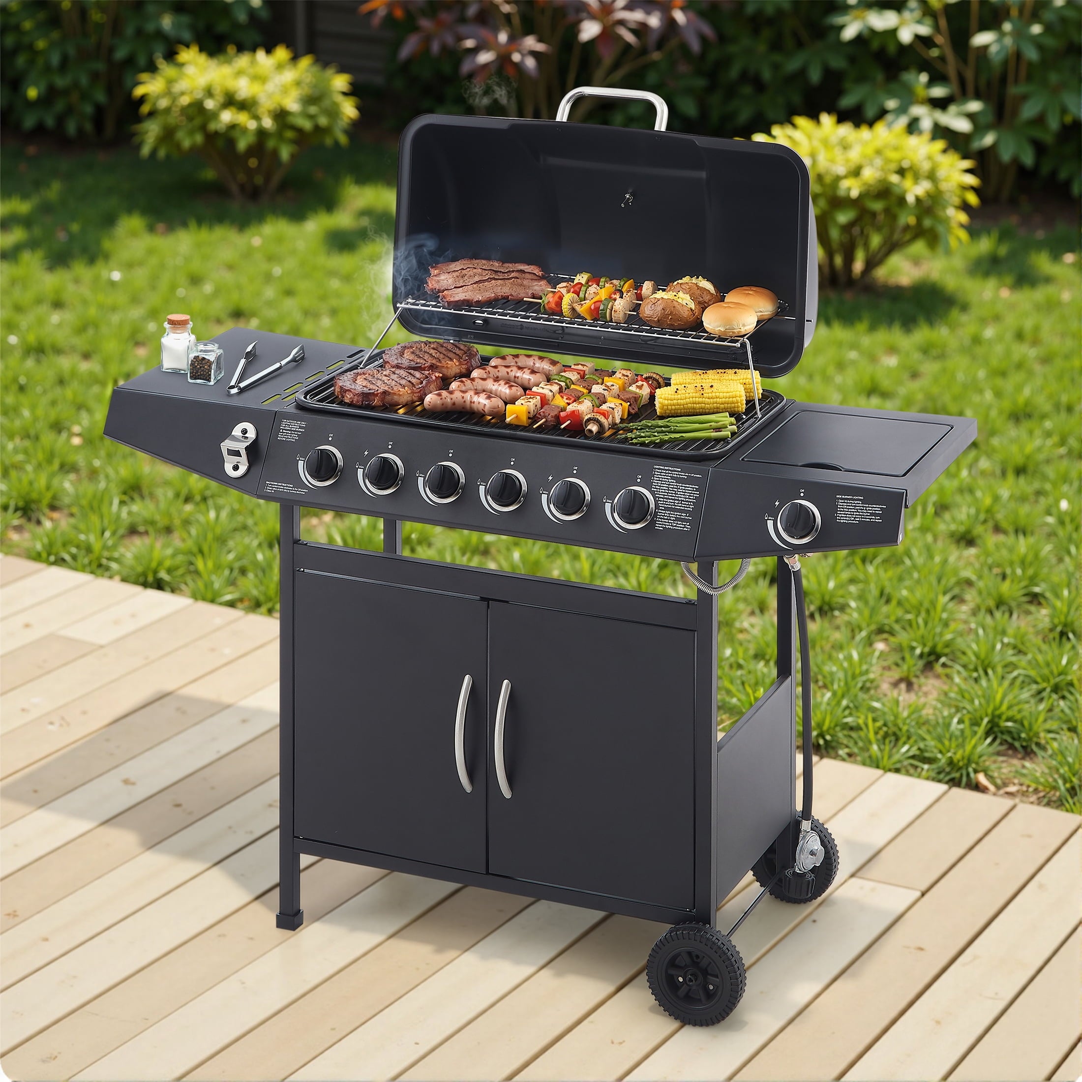7-Burner Propane Gas Grill, 72,000 BTU Output, 576 Sq. In. BBQ Grill with Side Burner, Cast Iron Grates, and Integrated Propane Tank Storage for Outdoor Kitchen & Patio My Store