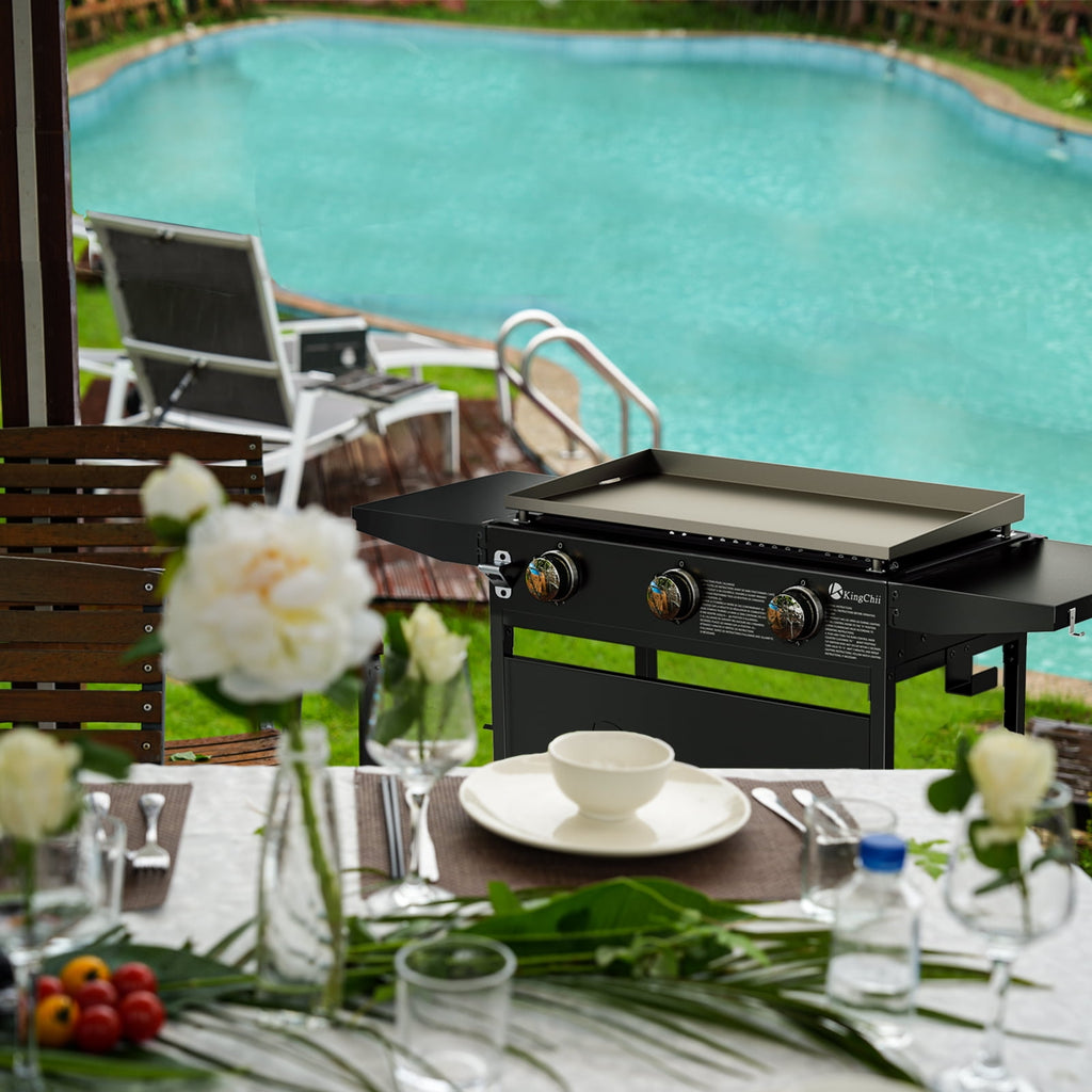 KingChii 3-Burner 27 Propane Griddles Outdoor Flat Top Gas Grill Griddle for Camping, Tailgating, BBQ, Parties, Backyard & Patio Gas Grills