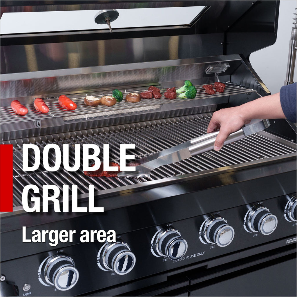 AirWire 104 Deluxe Outdoor Kitchen Island: 4-Burner 85,000 BTU 304 Stainless Steel Gas Grill with Sink, Wine Cooler Refrigerator, Granite Countertop & Rotisserie Kit HomeMindful