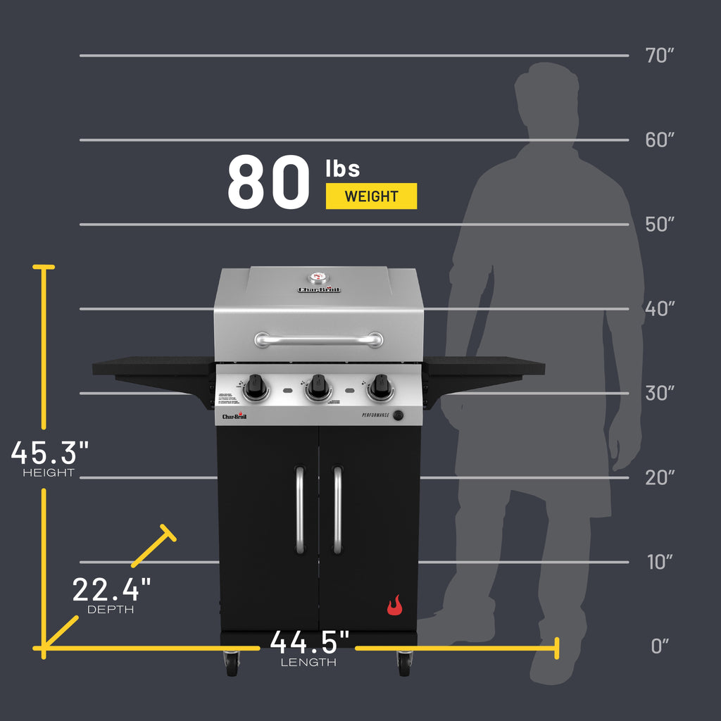 Charbroil? Performance Series? 3-Burner Cabinet Gas Grill, 375 sq in, Stainless and Black Charbroil