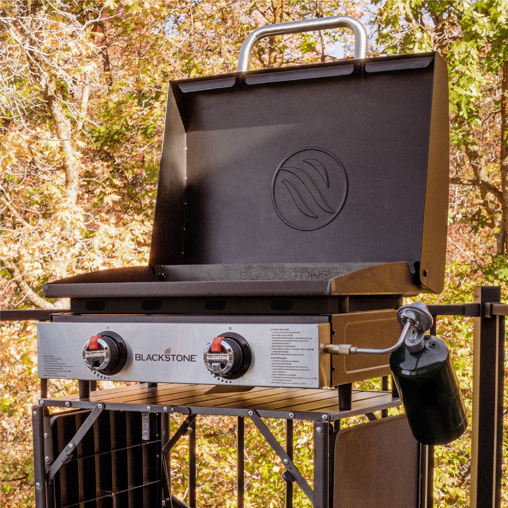 Blackstone 2-Burner 22 Tabletop Griddle with Hood Omnivore Plate and Stainless Front Panel Gas Grills