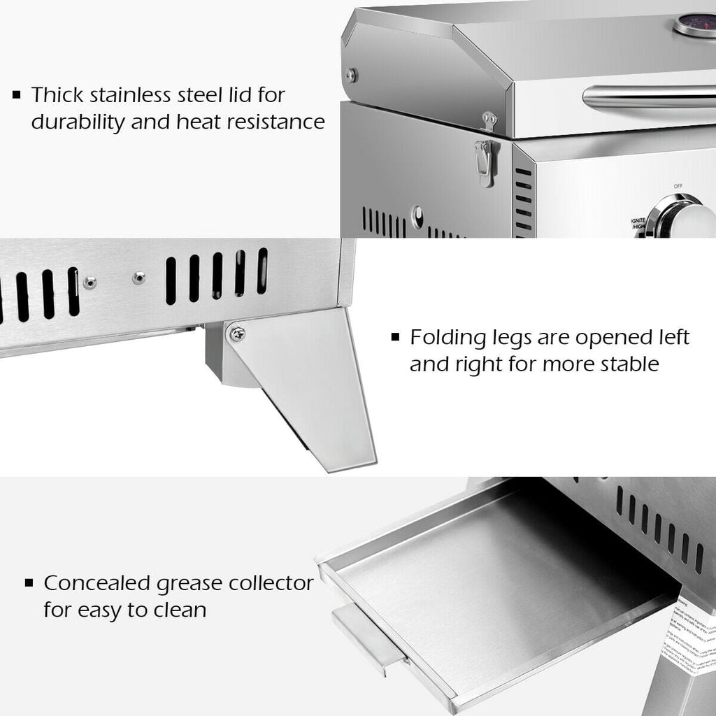 Gymax 2 Burner Portable BBQ Table Top Propane Gas Grill Stainless Steel Gymax