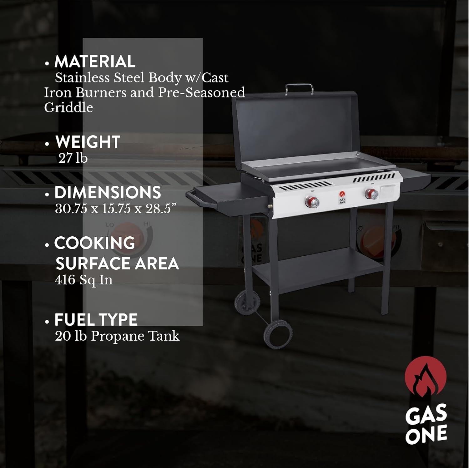 GasOne Gas Griddle – 2-Burner Propane Stove with Flat Top Grill – Modular Cast Iron Propane Grill Gas One
