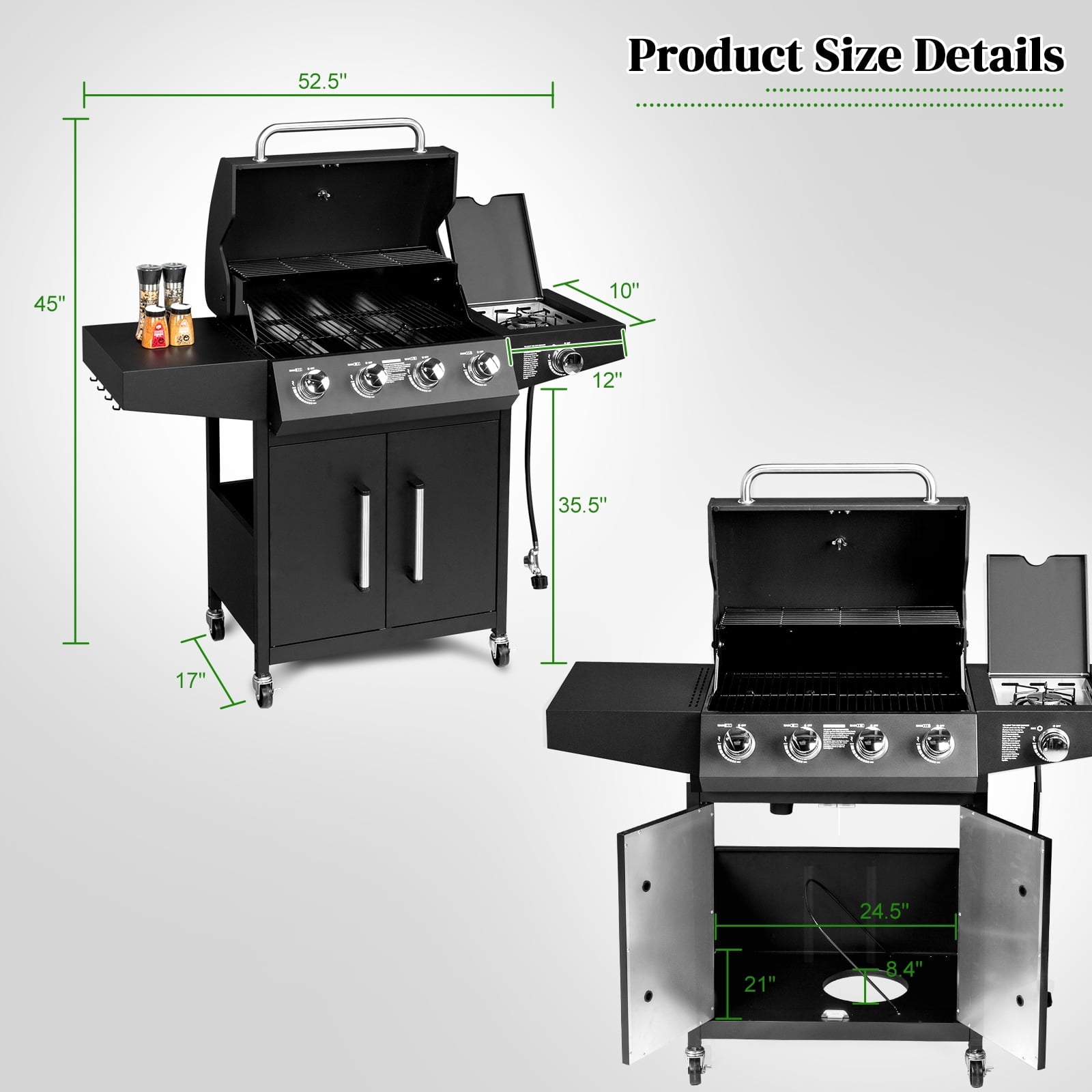 GoDecor Outdoor BBQ Propane Gas Grill for Barbecue Cooking 4 Burners with Side Burner,Patio Picnic Backyard, Outdoor Party,58000BTU GoDecor