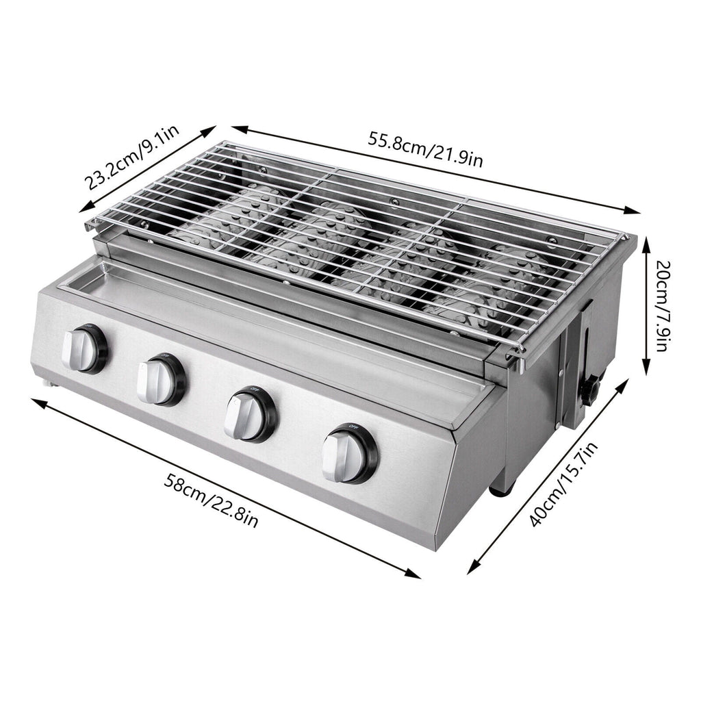 4 Burner Gas BBQ Grill Stainless Steel – LPG Only, 2800Pa Low Pressure, Portable TOOL1SHOoo