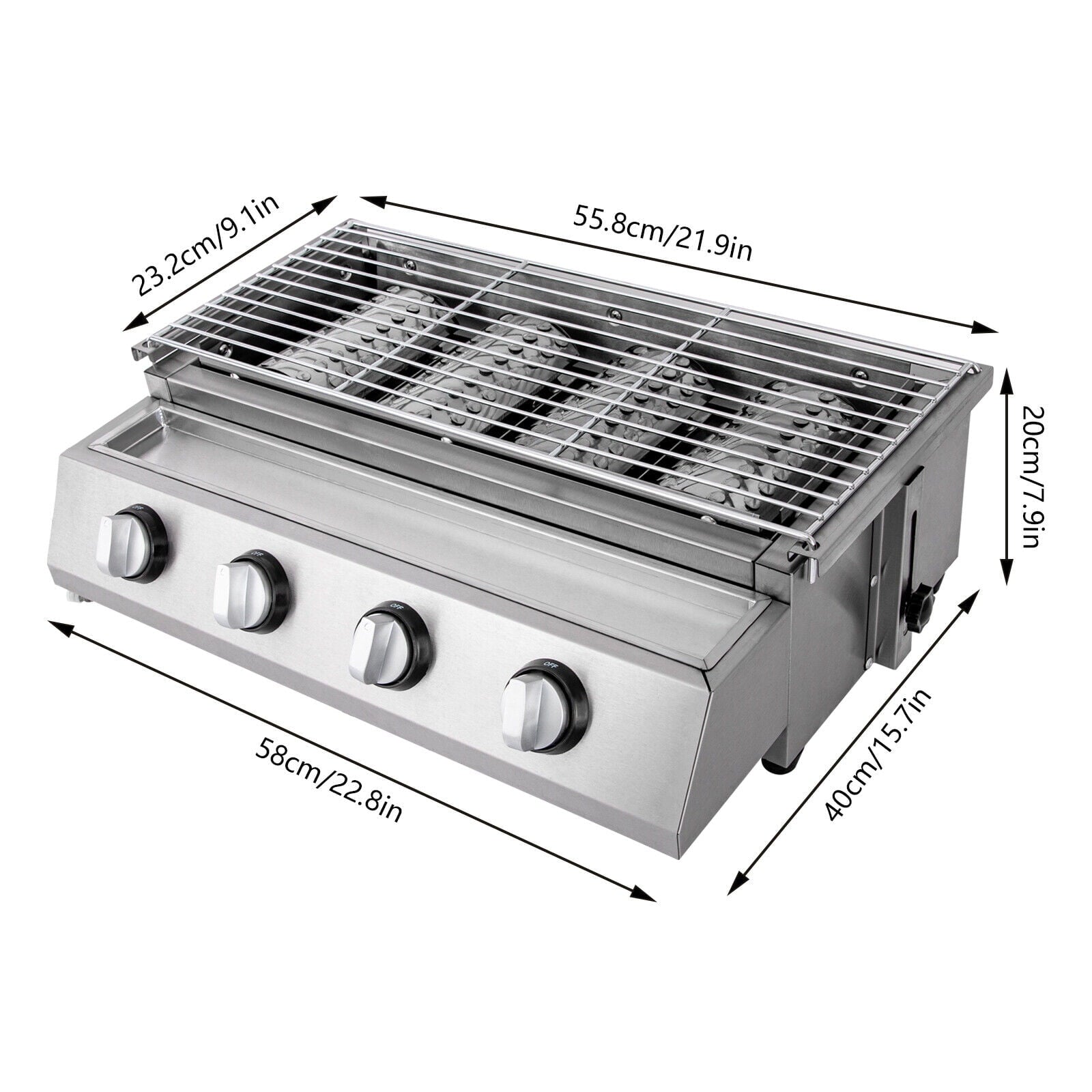 4 Burner Gas BBQ Grill Stainless Steel – LPG Only, 2800Pa Low Pressure, Portable TOOL1SHOoo