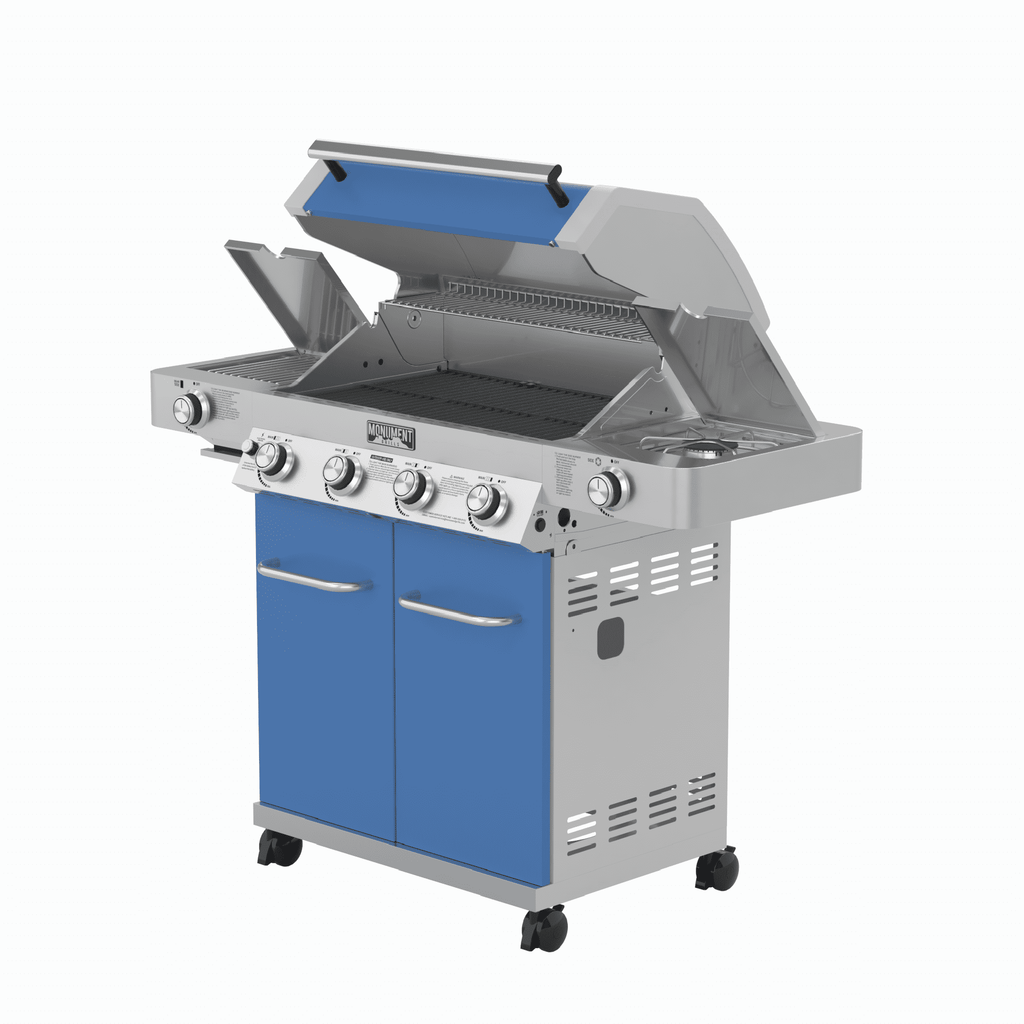 Monument Grills Stainless Steel 4 Burner Propane Gas Grill with Clearview? Lid, Infrared Side Sear Burner & Side Burner Gas Grills