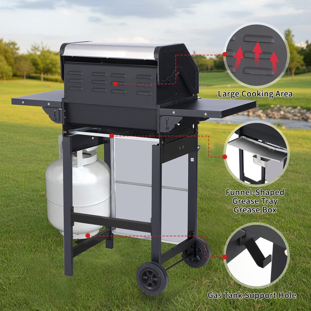 3-Burner Propane Gas Grill with 30,000 BTU Output - Double-layer Stainless Steel Grill Lid, Enamel Cooking Grate, Easy-Clean Grease Management & Even Heat Distribution for Perfect BBQs Born Free